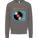 Retro Vinyl Records Turntable DJ Music Mens Sweatshirt Jumper Charcoal