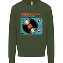 Retro Vinyl Records Turntable DJ Music Mens Sweatshirt Jumper Forest Green