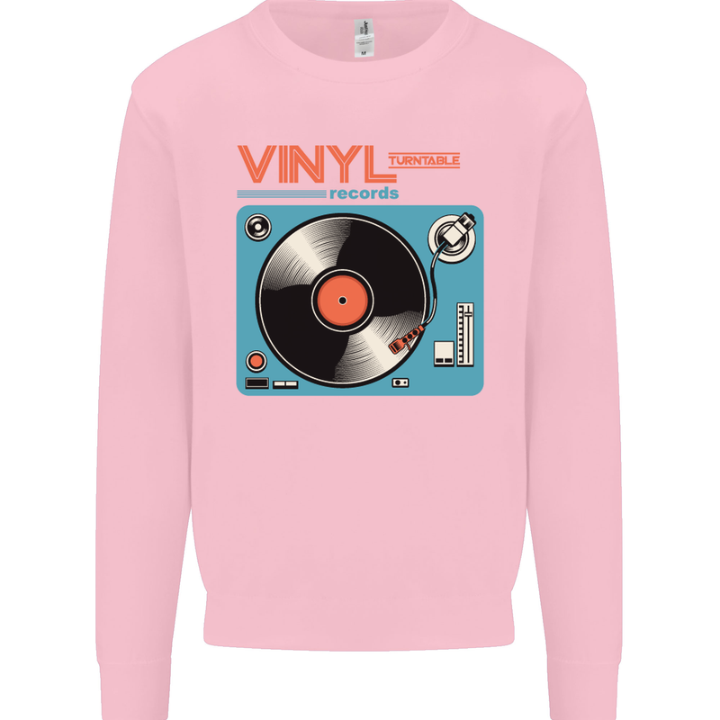 Retro Vinyl Records Turntable DJ Music Mens Sweatshirt Jumper Light Pink