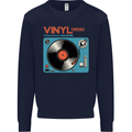 Retro Vinyl Records Turntable DJ Music Mens Sweatshirt Jumper Navy Blue