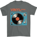 Retro Vinyl Records Turntable DJ Music Mens T-Shirt Cotton Gildan Charcoal