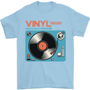 Retro Vinyl Records Turntable DJ Music Mens T-Shirt Cotton Gildan Light Blue