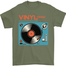 Retro Vinyl Records Turntable DJ Music Mens T-Shirt Cotton Gildan Military Green