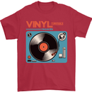 Retro Vinyl Records Turntable DJ Music Mens T-Shirt Cotton Gildan Red