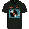 Retro Vinyl Records Turntable DJ Music Mens V-Neck Cotton T-Shirt Black