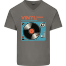 Retro Vinyl Records Turntable DJ Music Mens V-Neck Cotton T-Shirt Charcoal