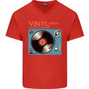 Retro Vinyl Records Turntable DJ Music Mens V-Neck Cotton T-Shirt Red