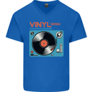 Retro Vinyl Records Turntable DJ Music Mens V-Neck Cotton T-Shirt Royal Blue