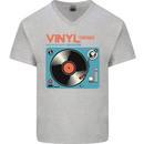 Retro Vinyl Records Turntable DJ Music Mens V-Neck Cotton T-Shirt Sports Grey