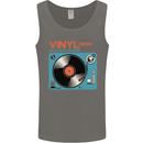 Retro Vinyl Records Turntable DJ Music Mens Vest Tank Top Charcoal