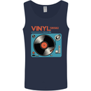 Retro Vinyl Records Turntable DJ Music Mens Vest Tank Top Navy Blue