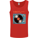 Retro Vinyl Records Turntable DJ Music Mens Vest Tank Top Red