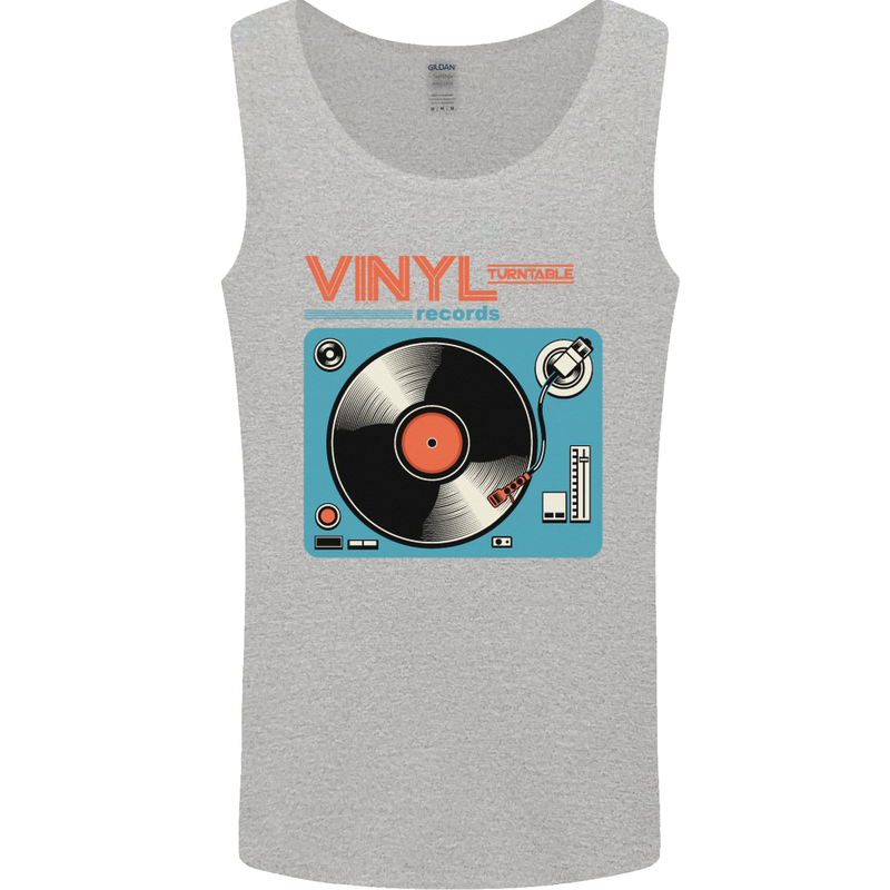 Retro Vinyl Records Turntable DJ Music Mens Vest Tank Top Sports Grey