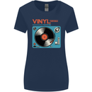 Retro Vinyl Records Turntable DJ Music Womens Wider Cut T-Shirt Navy Blue