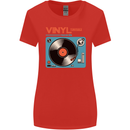 Retro Vinyl Records Turntable DJ Music Womens Wider Cut T-Shirt Red