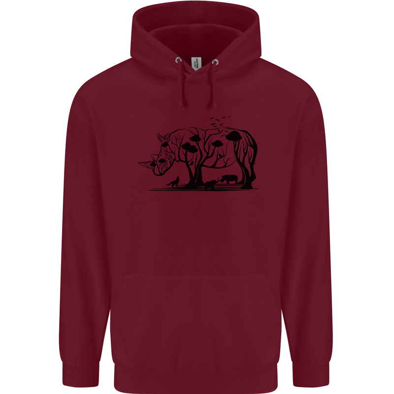 Rhino Ecology Rhinoceroses Childrens Kids Hoodie Maroon