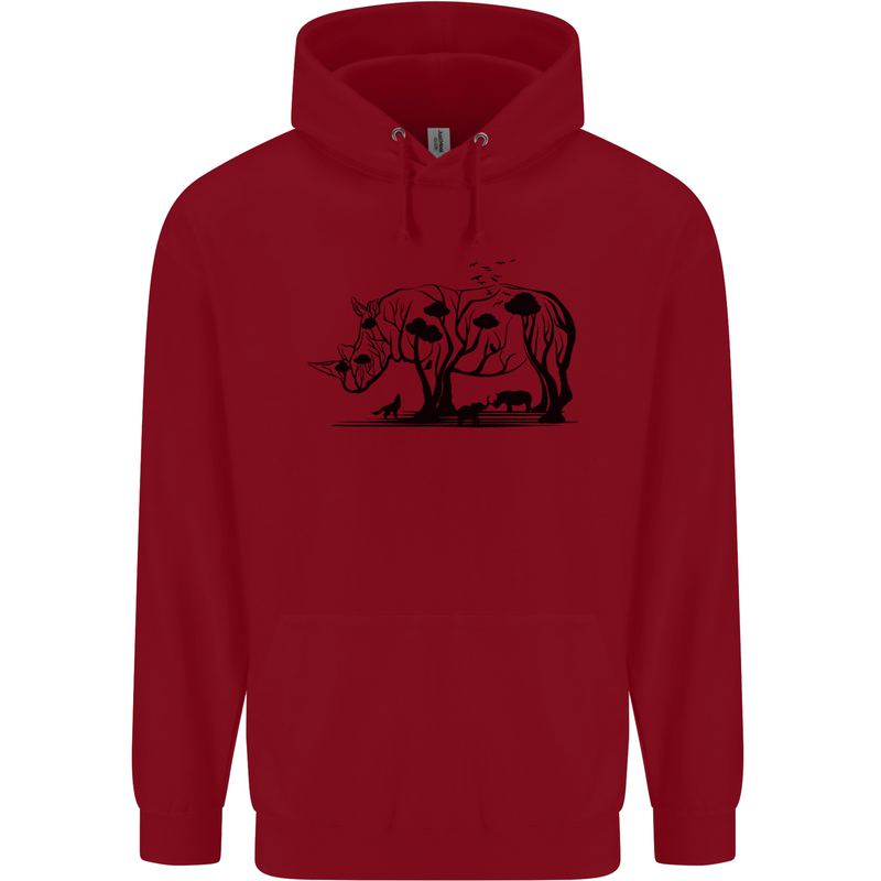 Rhino Ecology Rhinoceroses Childrens Kids Hoodie Red