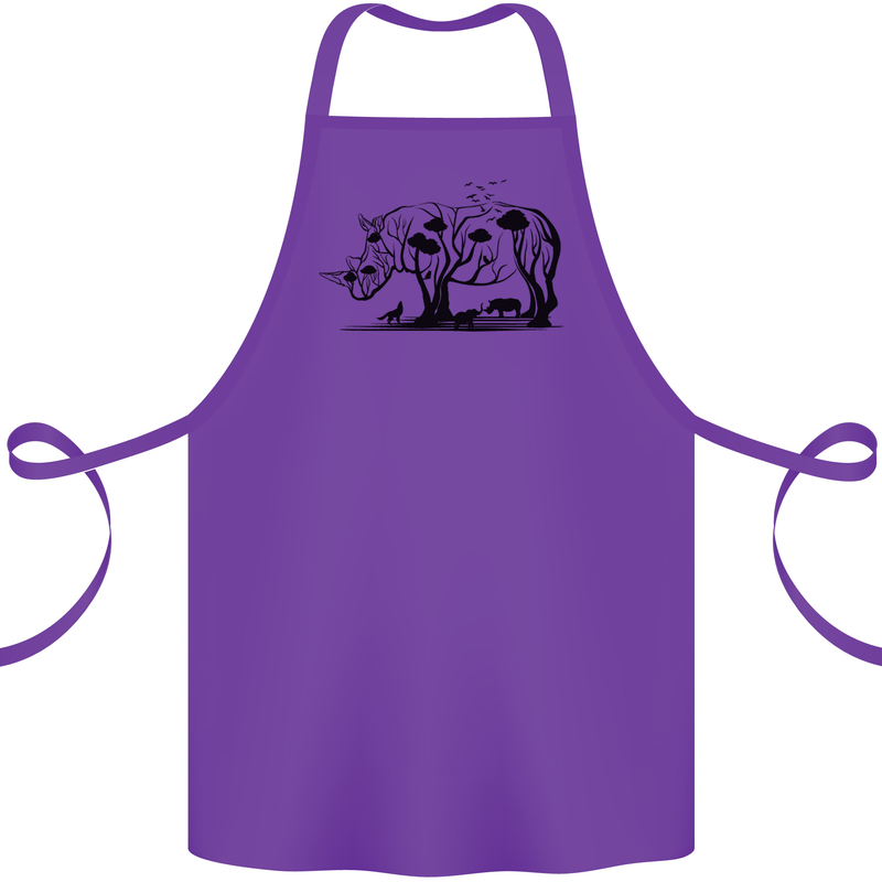 Rhino Ecology Rhinoceroses Cotton Apron 100% Organic Purple