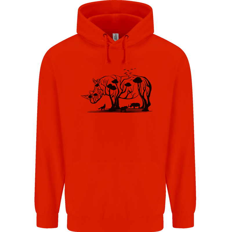 Rhino Ecology Rhinoceroses Mens 80% Cotton Hoodie Bright Red
