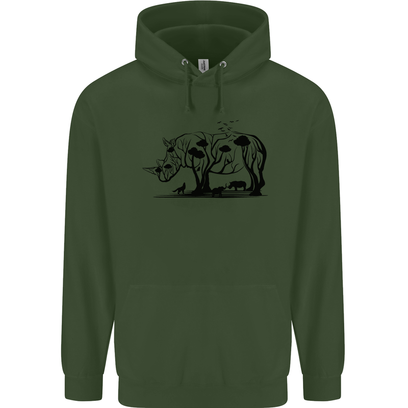 Rhino Ecology Rhinoceroses Mens 80% Cotton Hoodie Forest Green