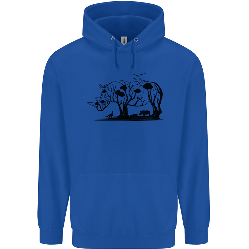 Rhino Ecology Rhinoceroses Mens 80% Cotton Hoodie Royal Blue