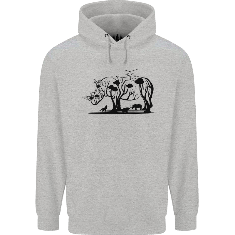 Rhino Ecology Rhinoceroses Mens 80% Cotton Hoodie Sports Grey