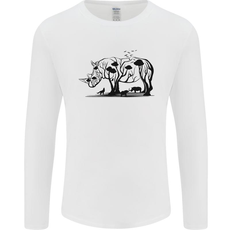 Rhino Ecology Rhinoceroses Mens Long Sleeve T-Shirt White