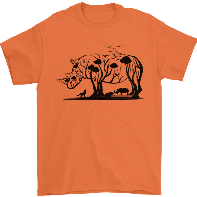 Rhino Ecology Rhinoceroses Mens T-Shirt Cotton Gildan Orange