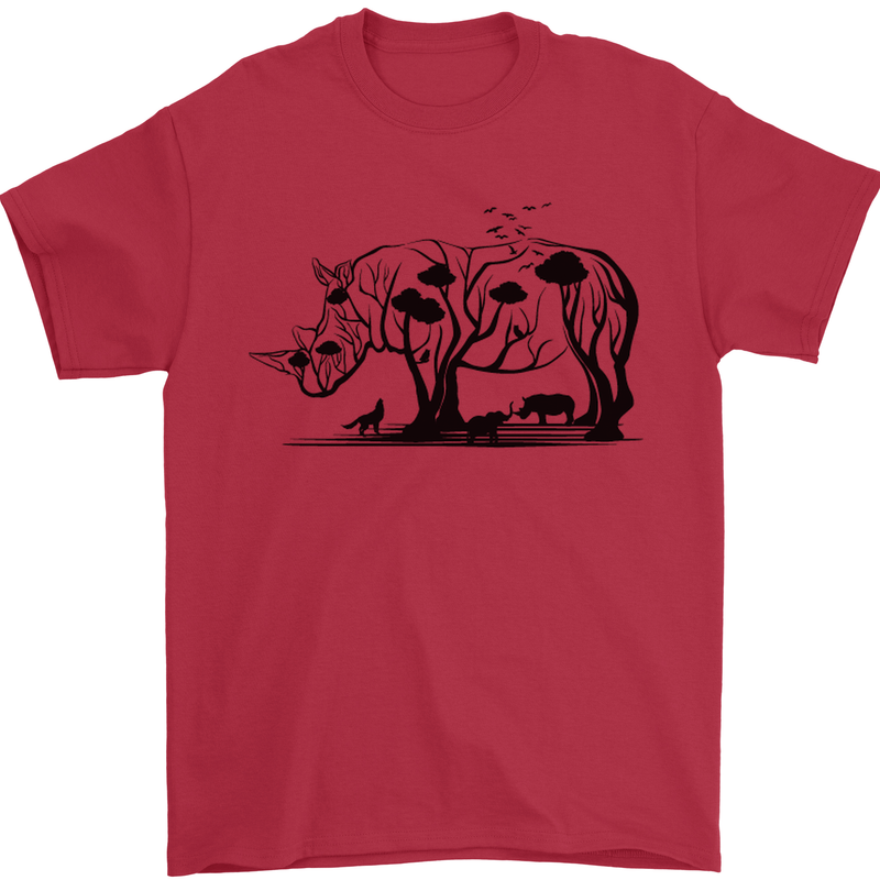 Rhino Ecology Rhinoceroses Mens T-Shirt Cotton Gildan Red