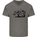 Rhino Ecology Rhinoceroses Mens V-Neck Cotton T-Shirt Charcoal