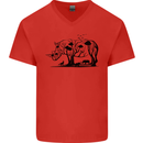 Rhino Ecology Rhinoceroses Mens V-Neck Cotton T-Shirt Red
