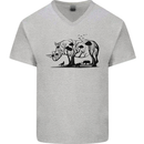 Rhino Ecology Rhinoceroses Mens V-Neck Cotton T-Shirt Sports Grey