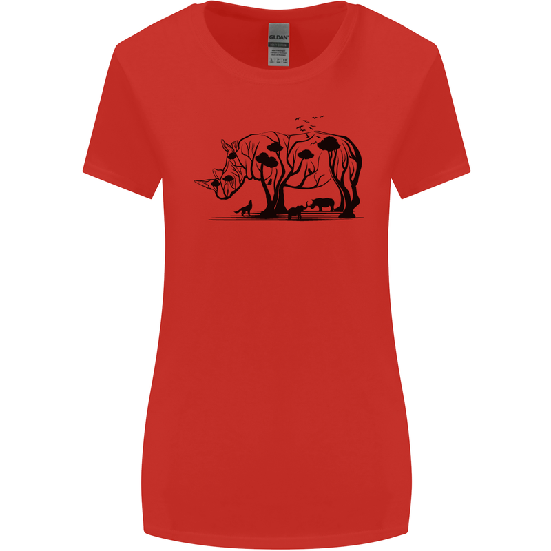 Rhino Ecology Rhinoceroses Womens Wider Cut T-Shirt Red