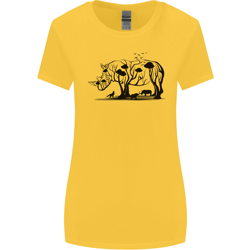Rhino Ecology Rhinoceroses Womens Wider Cut T-Shirt Yellow