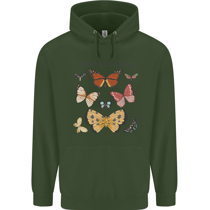 Rhopalocera Butterfies Butterfly Mens 80% Cotton Hoodie Forest Green