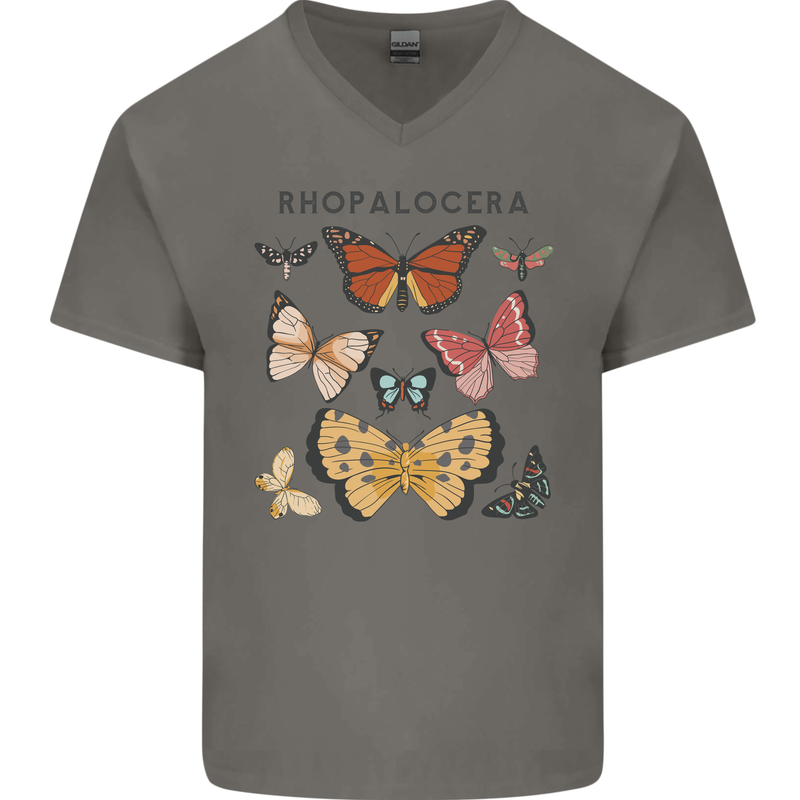 Rhopalocera Butterfies Butterfly Mens V-Neck Cotton T-Shirt Charcoal