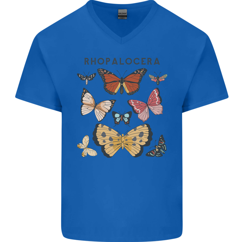 Rhopalocera Butterfies Butterfly Mens V-Neck Cotton T-Shirt Royal Blue