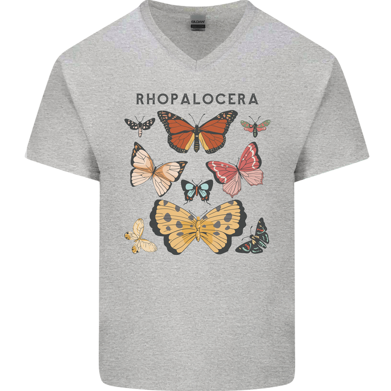 Rhopalocera Butterfies Butterfly Mens V-Neck Cotton T-Shirt Sports Grey