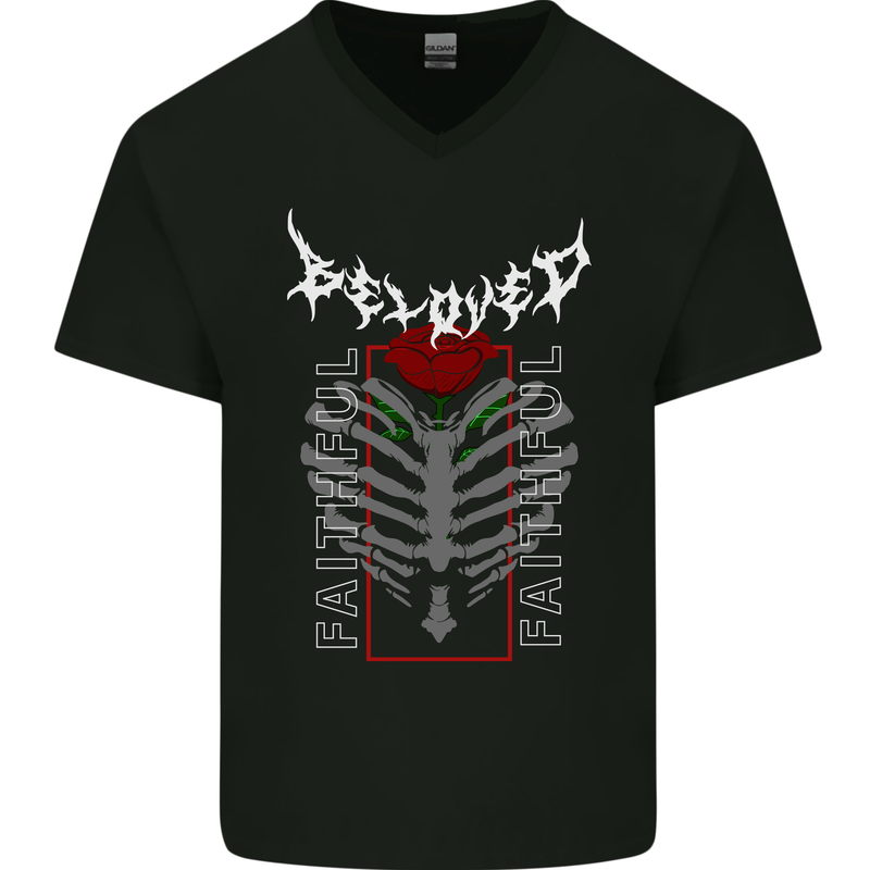 Rib Cage Beloved Gothic Heavy Metal Biker Mens V-Neck Cotton T-Shirt Black