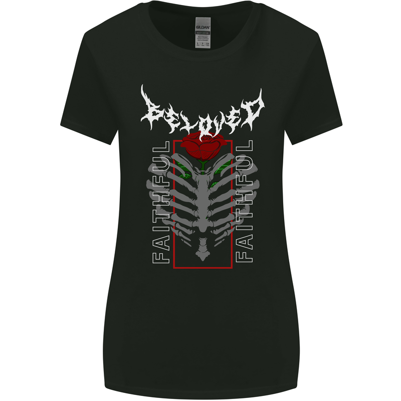 Rib Cage Beloved Gothic Heavy Metal Biker Womens Wider Cut T-Shirt Black