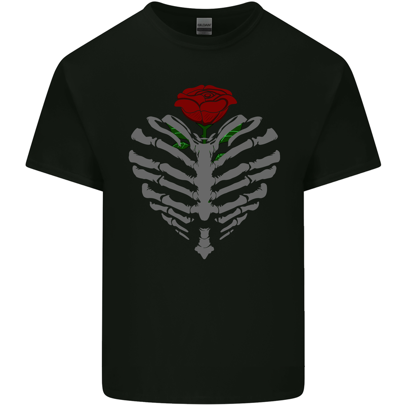 Rib Cage & Rose Gothic Heavy Metal Biker Kids T-Shirt Childrens Black