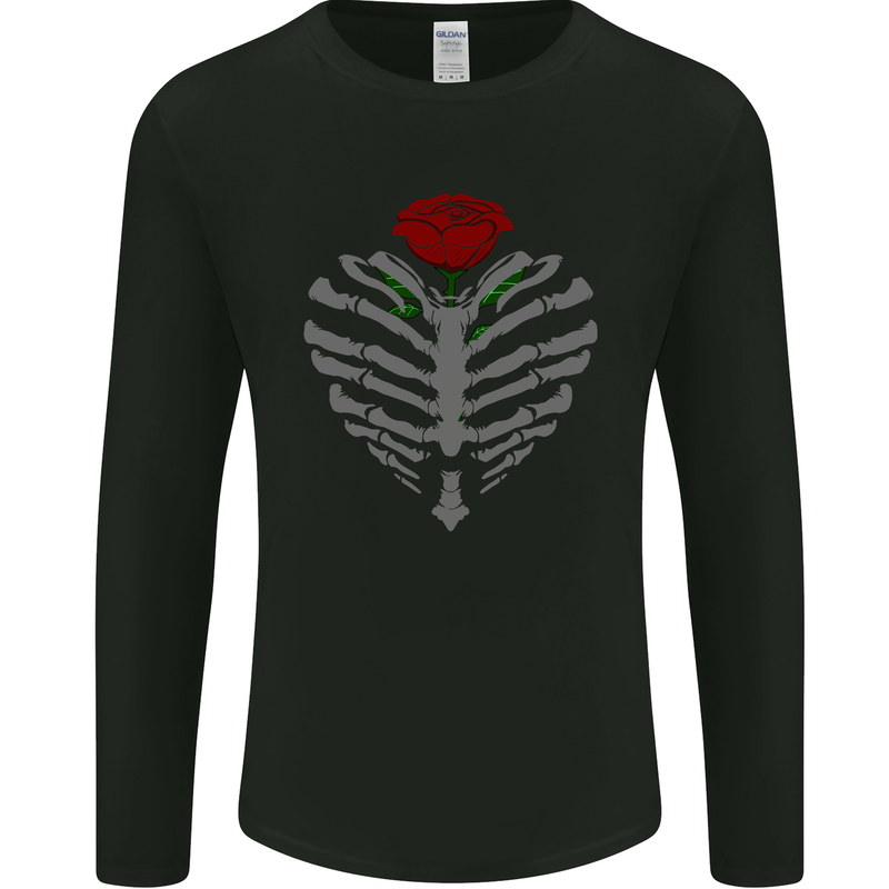 Rib Cage & Rose Gothic Heavy Metal Biker Mens Long Sleeve T-Shirt Black