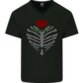 Rib Cage & Rose Gothic Heavy Metal Biker Mens V-Neck Cotton T-Shirt Black