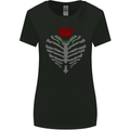 Rib Cage & Rose Gothic Heavy Metal Biker Womens Wider Cut T-Shirt Black