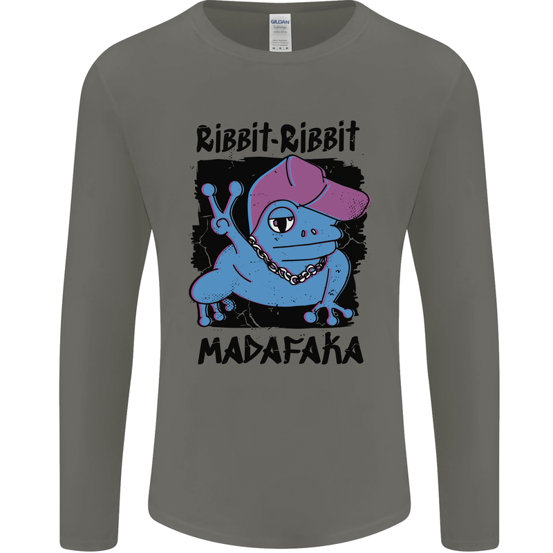 Ribbit Madafaka Funny Gangsta Frog Mens Long Sleeve T-Shirt Charcoal