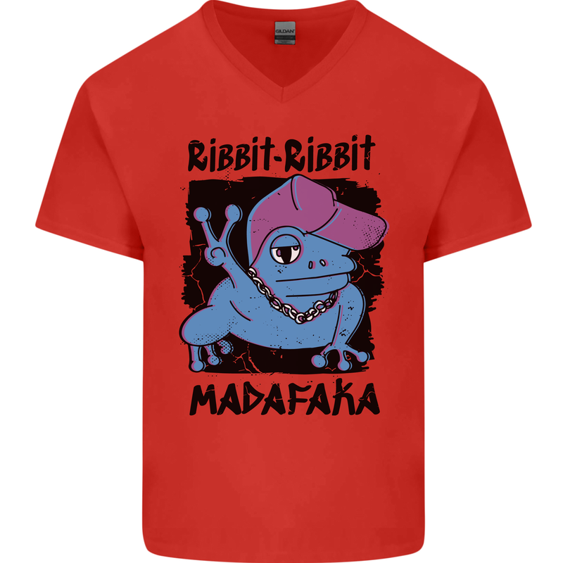 Ribbit Madafaka Funny Gangsta Frog Mens V-Neck Cotton T-Shirt Red