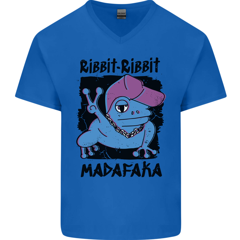 Ribbit Madafaka Funny Gangsta Frog Mens V-Neck Cotton T-Shirt Royal Blue
