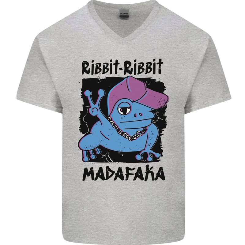 Ribbit Madafaka Funny Gangsta Frog Mens V-Neck Cotton T-Shirt Sports Grey