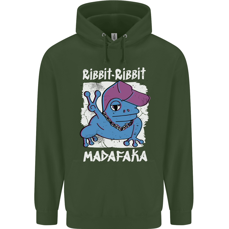 Ribbit Madafaka Funny Gangster Frog Childrens Kids Hoodie Forest Green