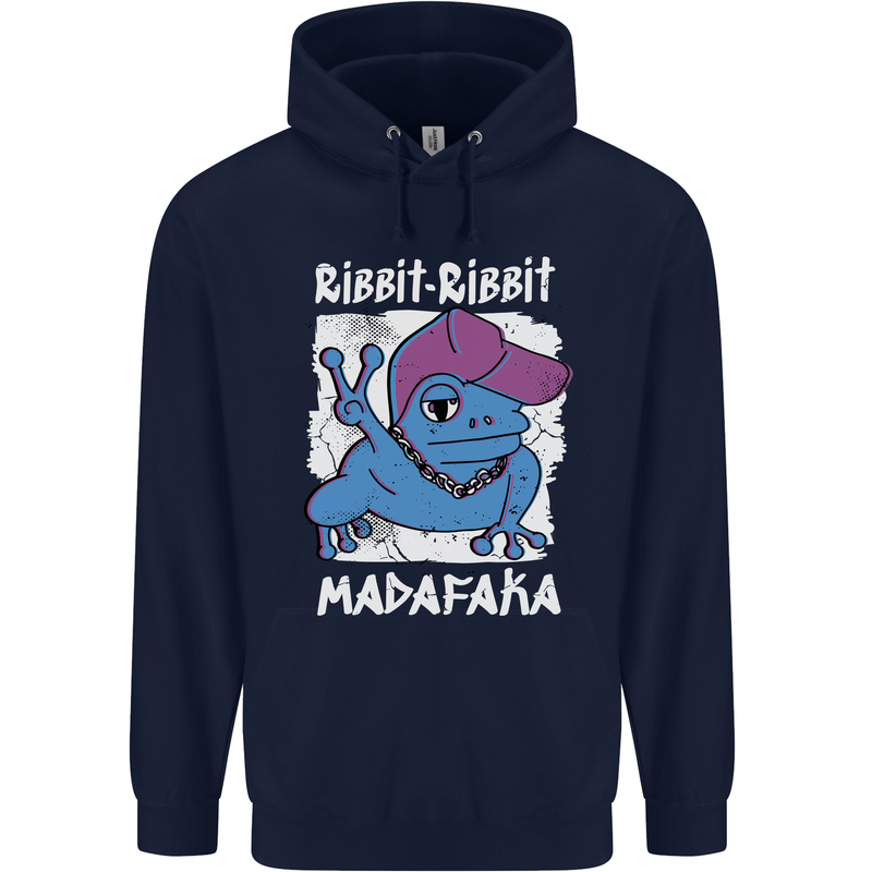 Ribbit Madafaka Funny Gangster Frog Childrens Kids Hoodie Navy Blue